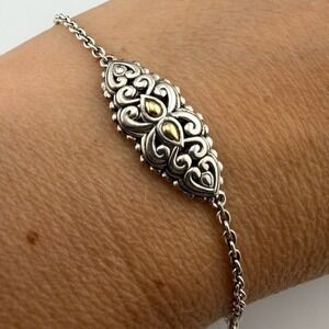 JAI John Hardy Womens 7.5 Silver Gold Scroll Heart Station Link Bracelet 925 14K
